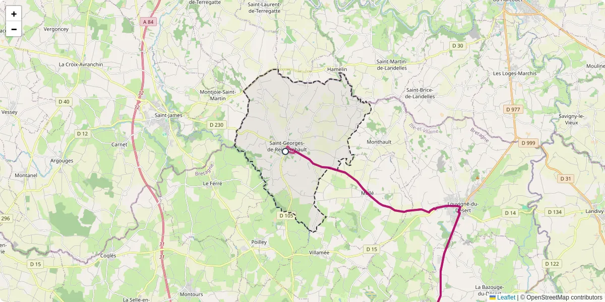 Carte du réseau de transport en commun à Saint-Georges-de-Reintembault - lignes de bus et arrêts