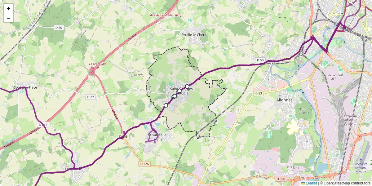 Carte du réseau de transport en commun à Saint-Georges-du-Bois - lignes de bus et arrêts