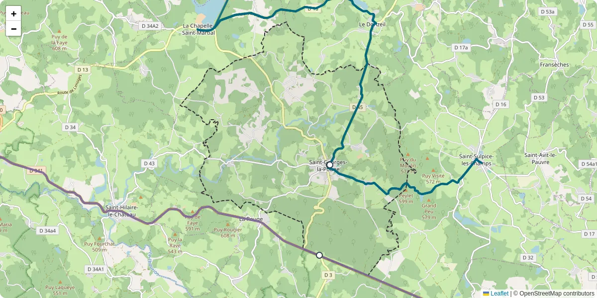Carte du réseau de transport en commun à Saint-Georges-la-Pouge - lignes de bus et arrêts