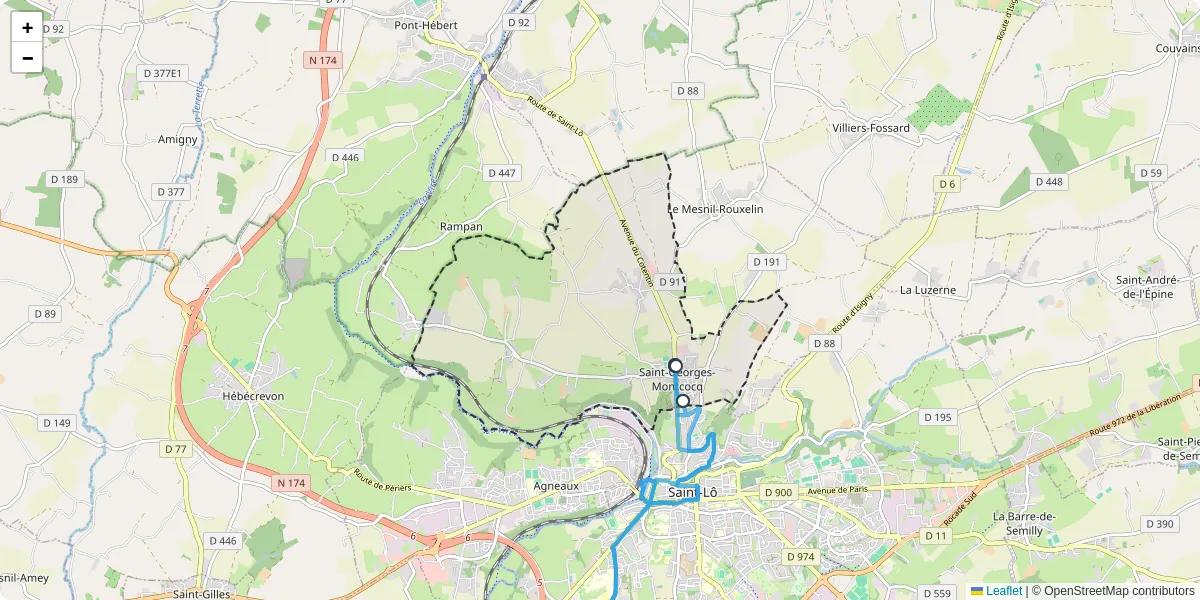 Carte du réseau de transport en commun à Saint-Georges-Montcocq - lignes de bus et arrêts