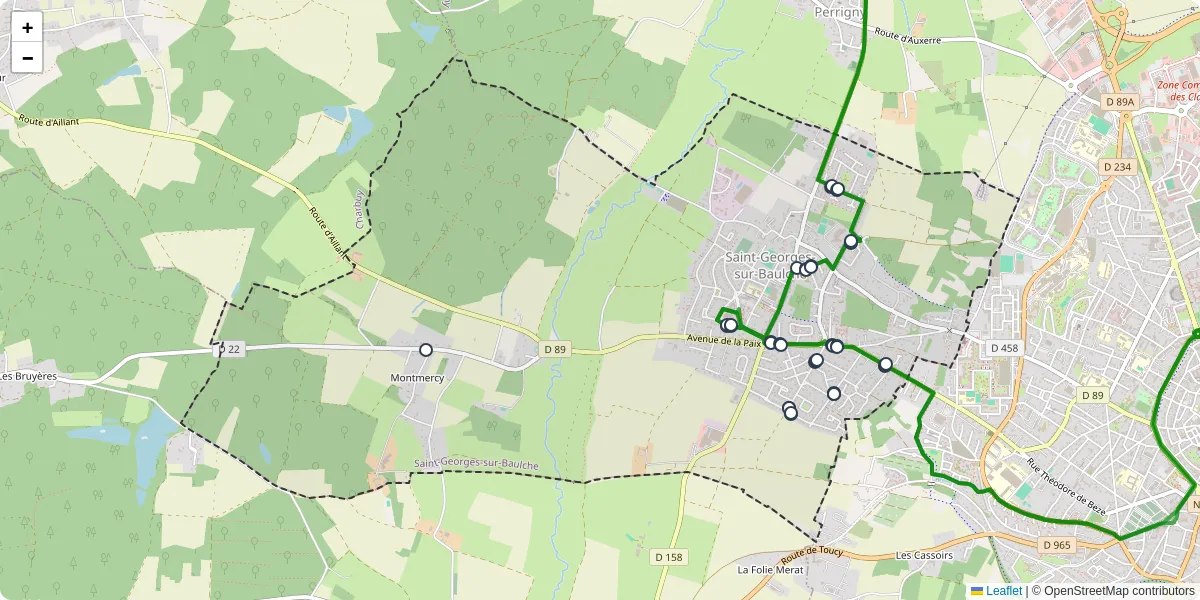 Carte du réseau de transport en commun à Saint-Georges-sur-Baulche - lignes de bus et arrêts