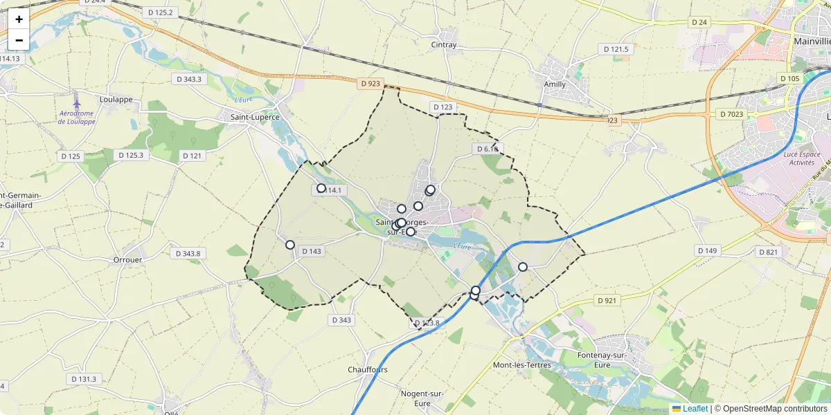 Carte du réseau de transport en commun à Saint-Georges-sur-Eure - lignes de bus et arrêts