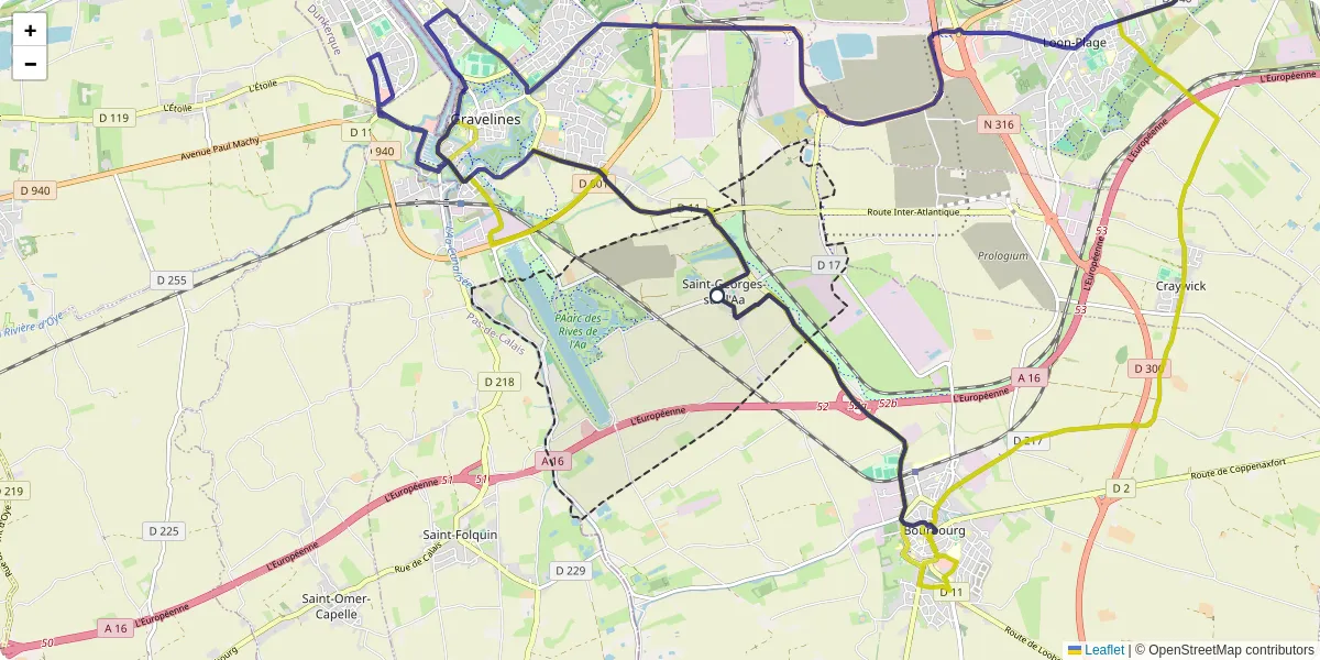 Carte du réseau de transport en commun à Saint-Georges-sur-l'Aa - lignes de bus et arrêts