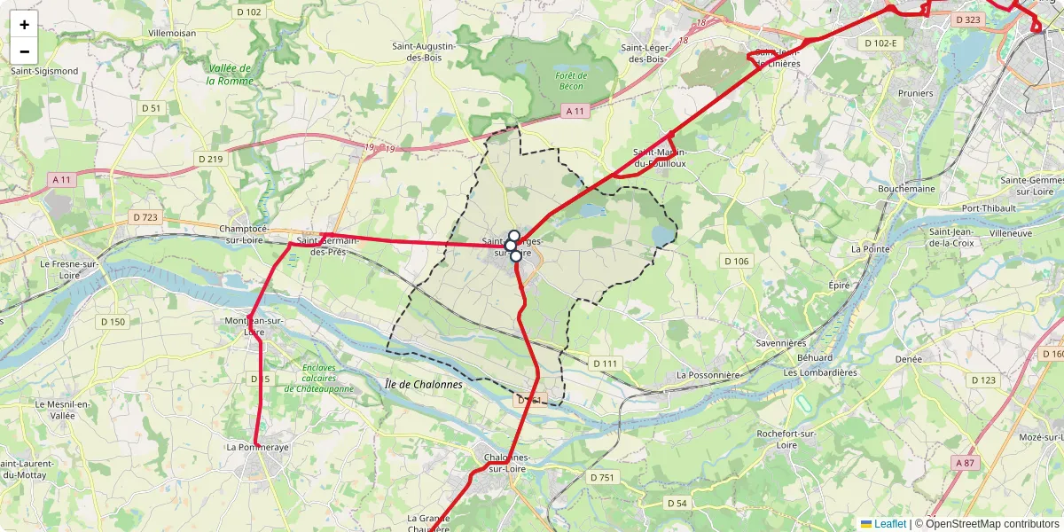Carte du réseau de transport en commun à Saint-Georges-sur-Loire - lignes de bus et arrêts
