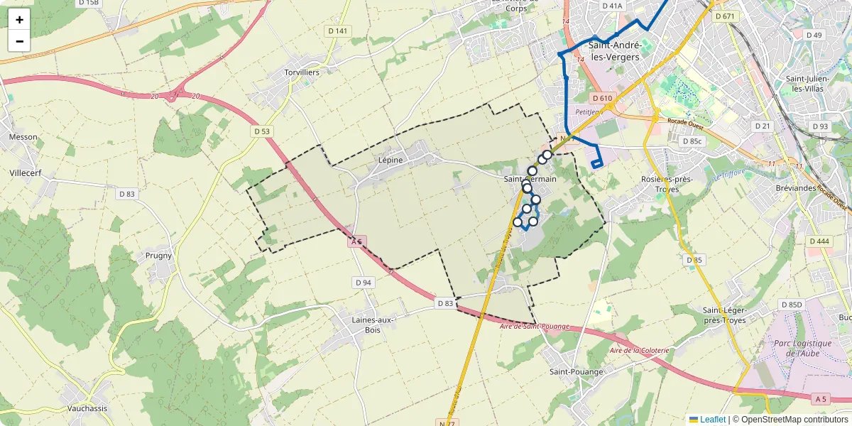 Carte du réseau de transport en commun à Saint-Germain - lignes de bus et arrêts