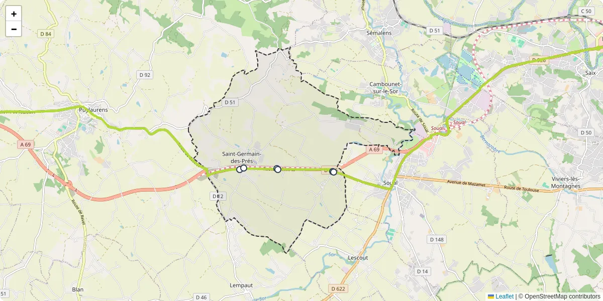 Carte du réseau de transport en commun à Saint-Germain-des-Prés - lignes de bus et arrêts