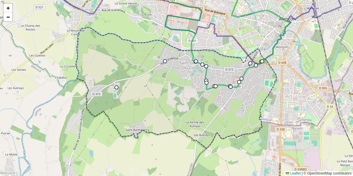Carte du réseau de transport en commun à Saint-Germain-du-Corbéis - lignes de bus et arrêts