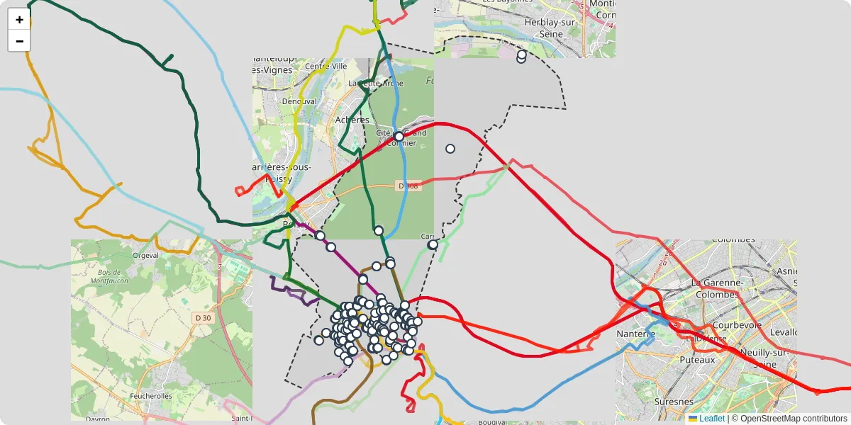 Carte du réseau de transport en commun à Saint-Germain-en-Laye - lignes de bus et arrêts