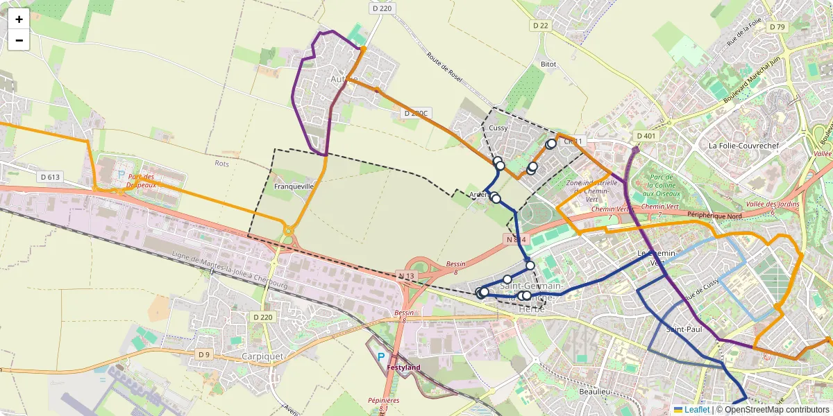 Carte du réseau de transport en commun à Saint-Germain-la-Blanche-Herbe - lignes de bus et arrêts
