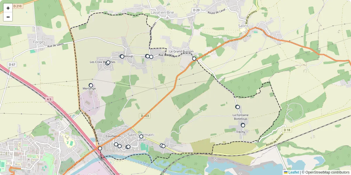 Carte du réseau de transport en commun à Saint-Germain-Laval - lignes de bus et arrêts