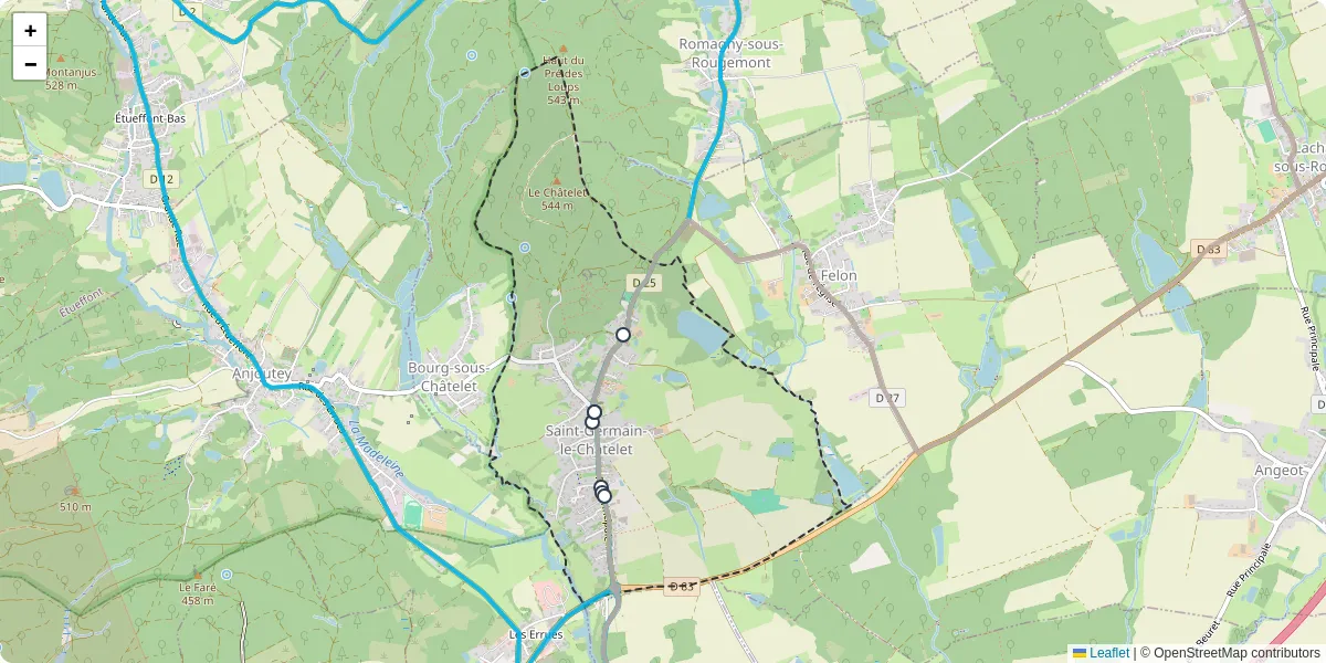 Carte du réseau de transport en commun à Saint-Germain-le-Châtelet - lignes de bus et arrêts