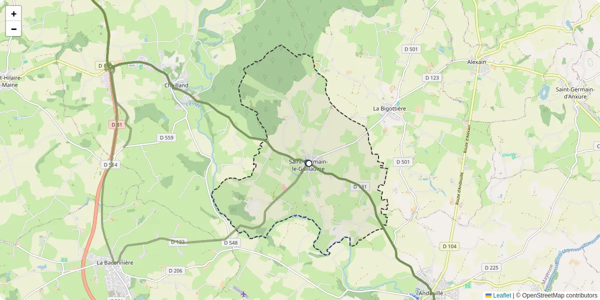 Carte du réseau de transport en commun à Saint-Germain-le-Guillaume - lignes de bus et arrêts