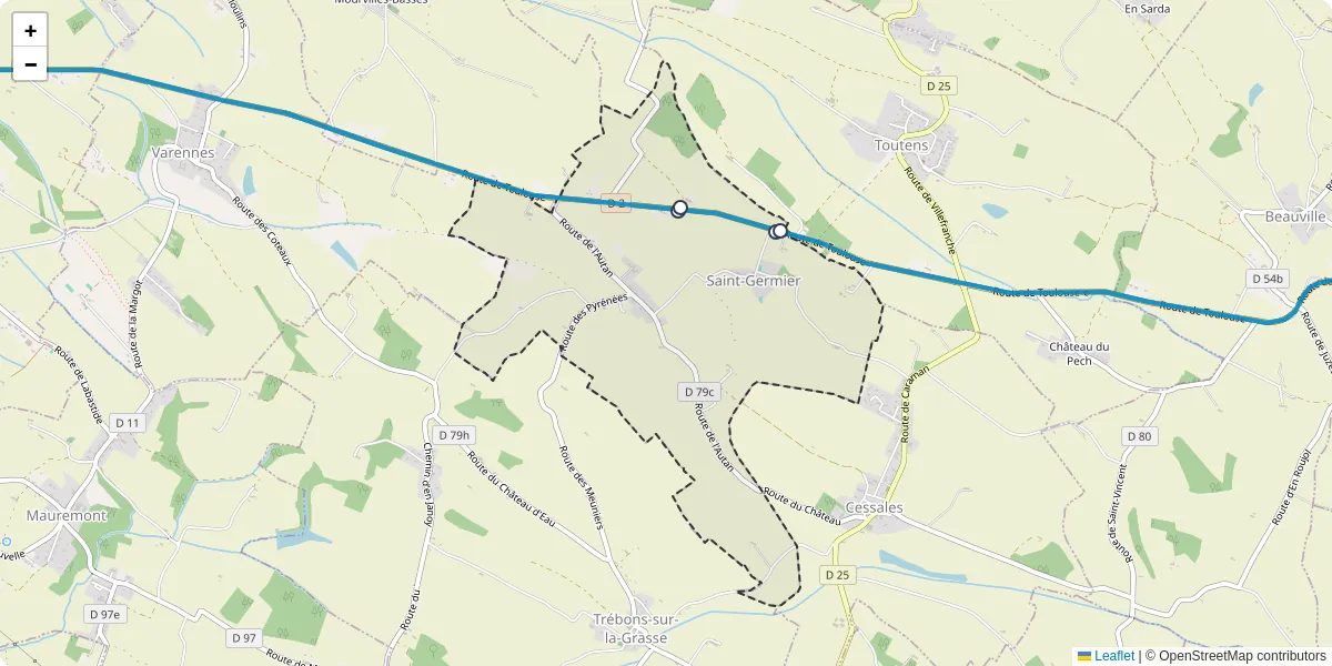 Carte du réseau de transport en commun à Saint-Germier - lignes de bus et arrêts