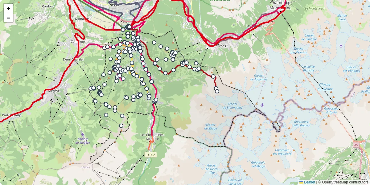 Carte du réseau de transport en commun à Saint-Gervais-les-Bains - lignes de bus et arrêts