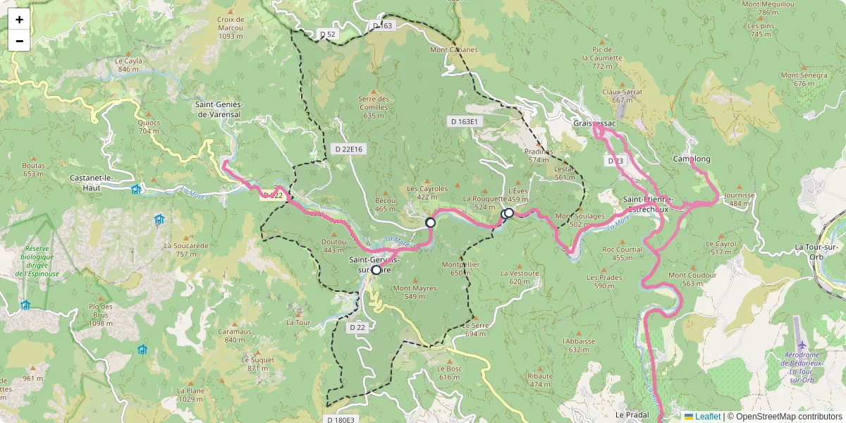 Carte du réseau de transport en commun à Saint-Gervais-sur-Mare - lignes de bus et arrêts