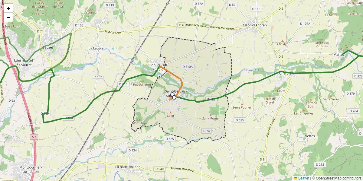 Carte du réseau de transport en commun à Saint-Gervais-sur-Roubion - lignes de bus et arrêts