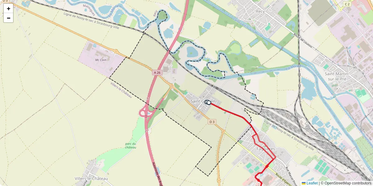 Carte du réseau de transport en commun à Saint-Gibrien - lignes de bus et arrêts