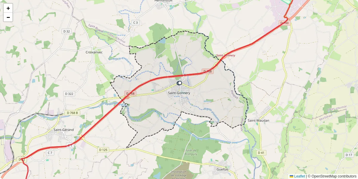 Carte du réseau de transport en commun à Saint-Gonnery - lignes de bus et arrêts