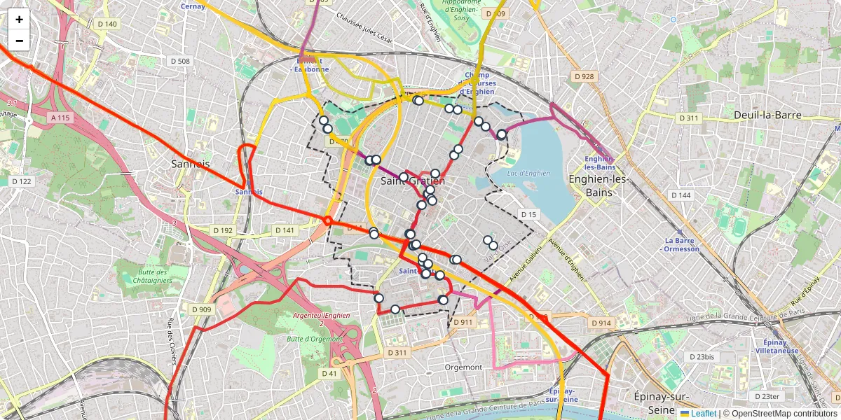 Carte du réseau de transport en commun à Saint-Gratien - lignes de bus et arrêts