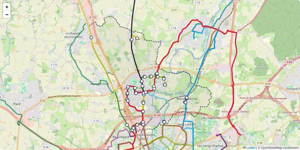 Carte du réseau de transport en commun à Saint-Grégoire - lignes de bus et arrêts