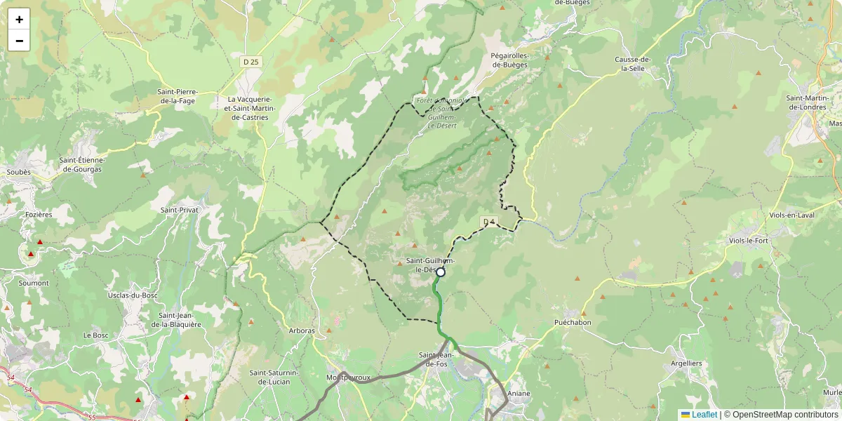 Carte du réseau de transport en commun à Saint-Guilhem-le-Désert - lignes de bus et arrêts