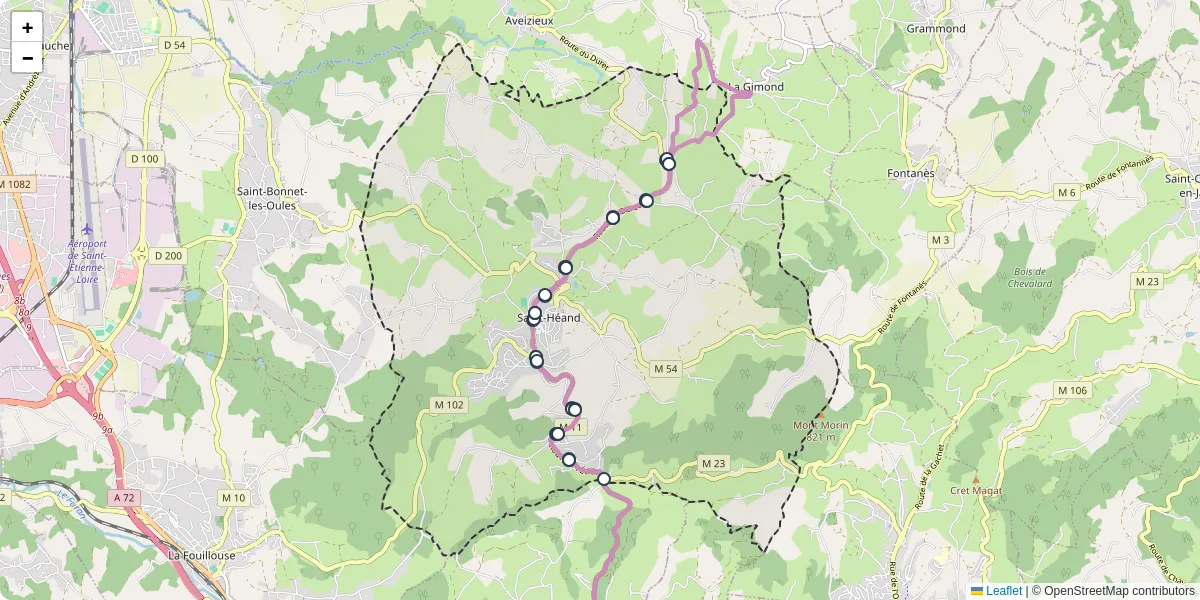 Carte du réseau de transport en commun à Saint-Héand - lignes de bus et arrêts