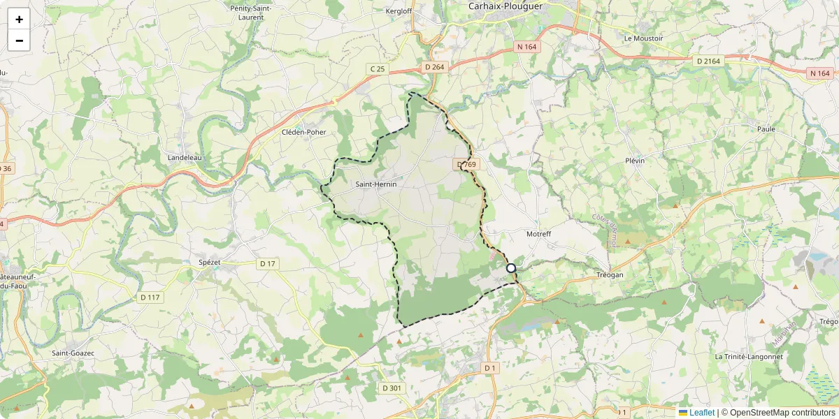 Carte du réseau de transport en commun à Saint-Hernin - lignes de bus et arrêts