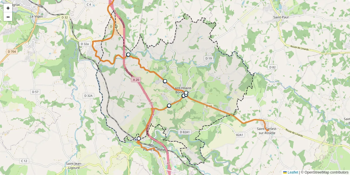 Carte du réseau de transport en commun à Saint-Hilaire-Bonneval - lignes de bus et arrêts