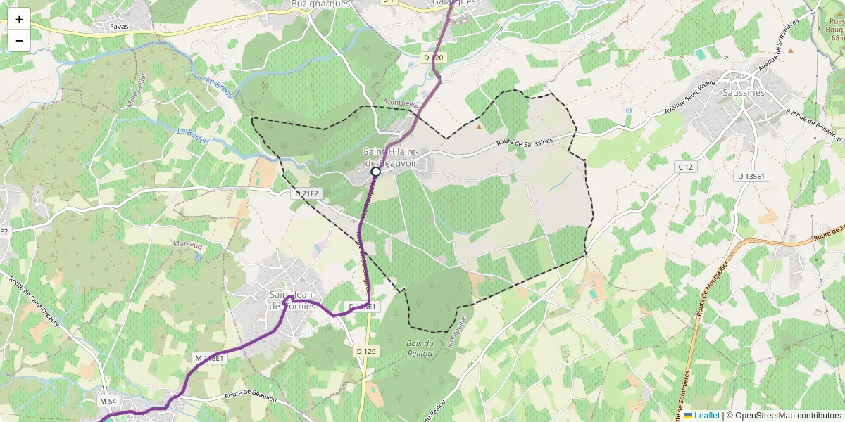 Carte du réseau de transport en commun à Saint-Hilaire-de-Beauvoir - lignes de bus et arrêts