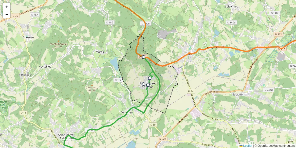 Carte du réseau de transport en commun à Saint-Hilaire-de-Brens - lignes de bus et arrêts