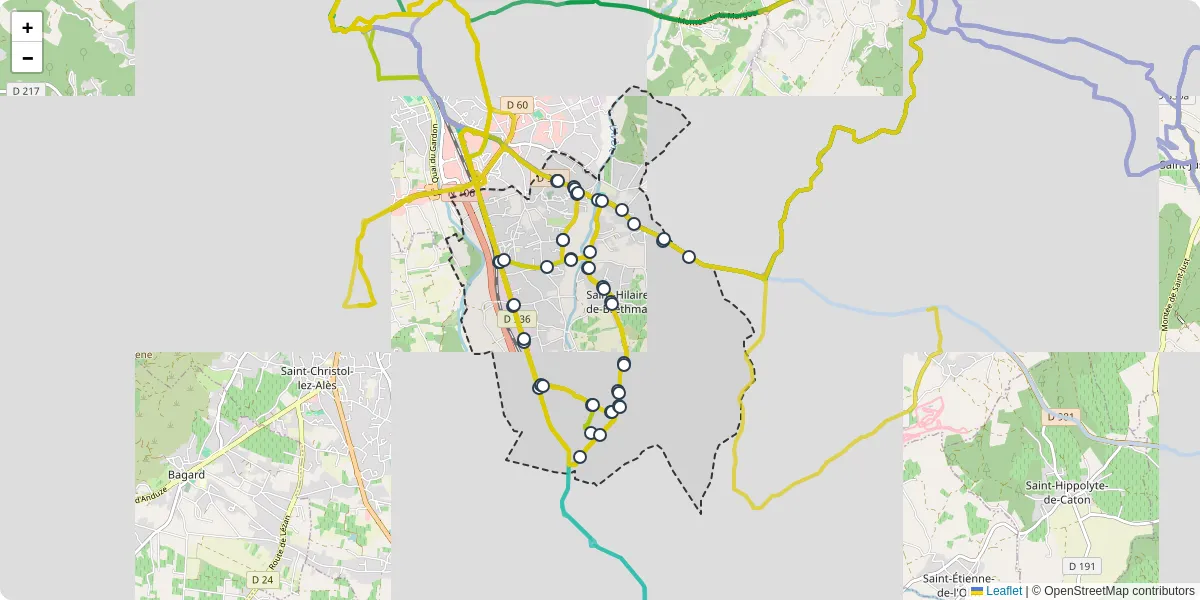 Carte du réseau de transport en commun à Saint-Hilaire-de-Brethmas - lignes de bus et arrêts