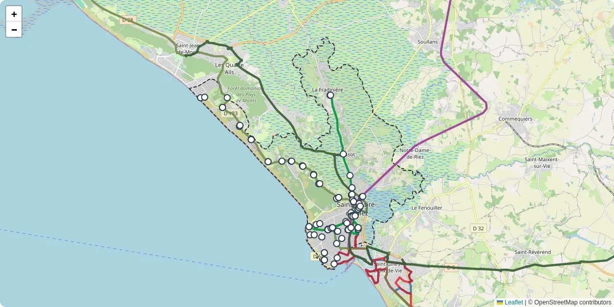 Carte du réseau de transport en commun à Saint-Hilaire-de-Riez - lignes de bus et arrêts