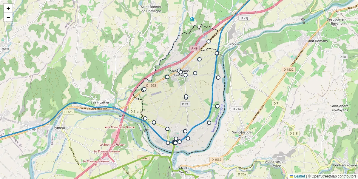 Carte du réseau de transport en commun à Saint-Hilaire-du-Rosier - lignes de bus et arrêts