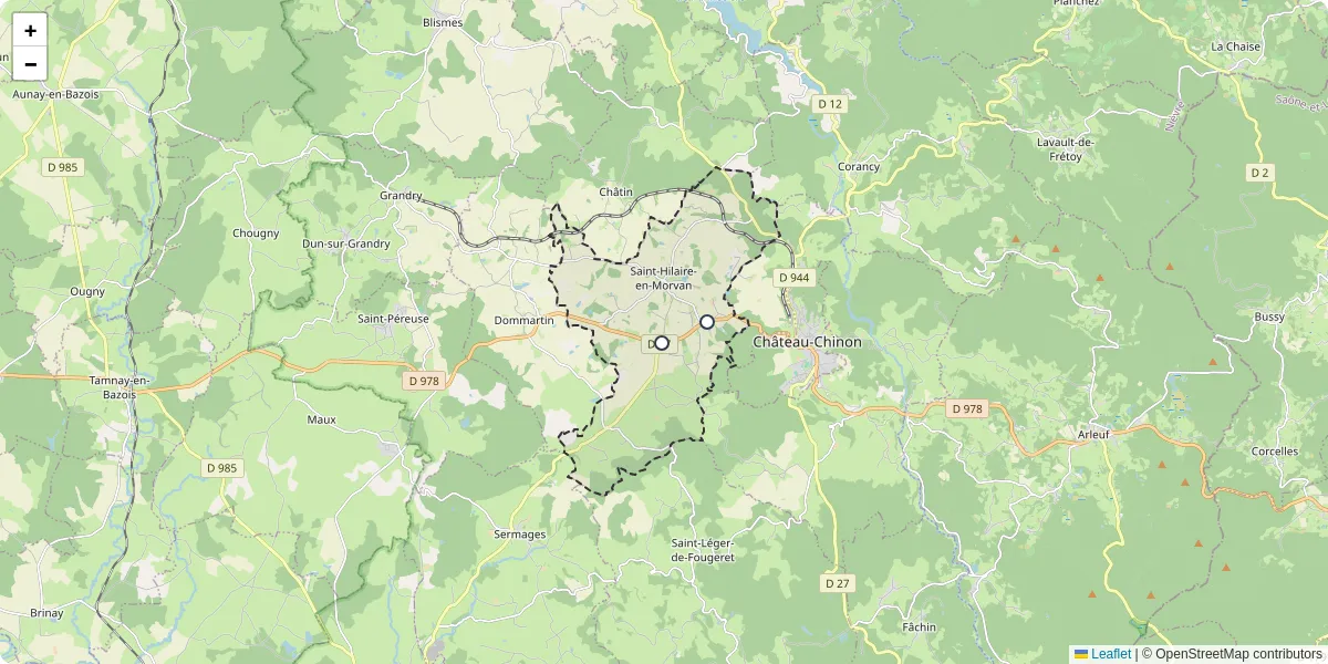 Carte du réseau de transport en commun à Saint-Hilaire-en-Morvan - lignes de bus et arrêts