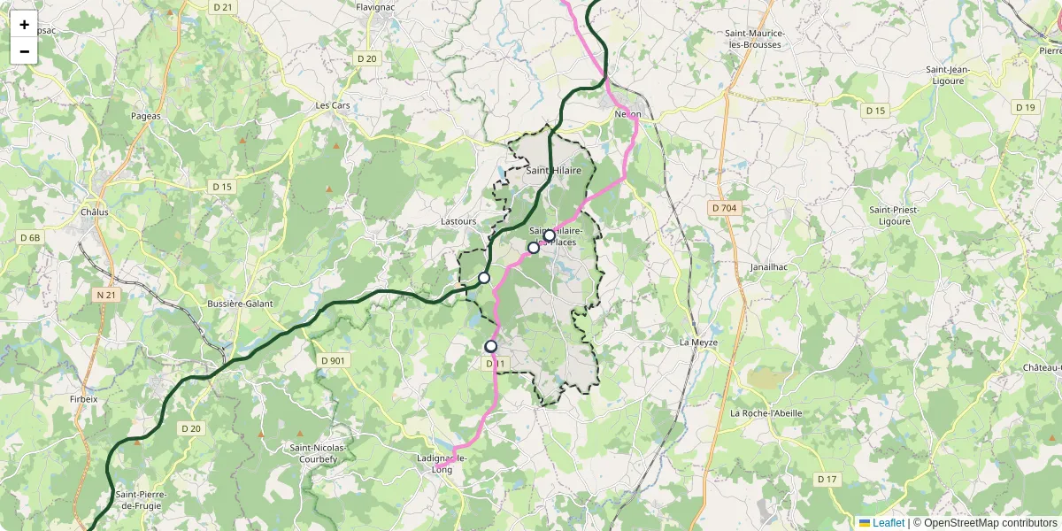 Carte du réseau de transport en commun à Saint-Hilaire-les-Places - lignes de bus et arrêts