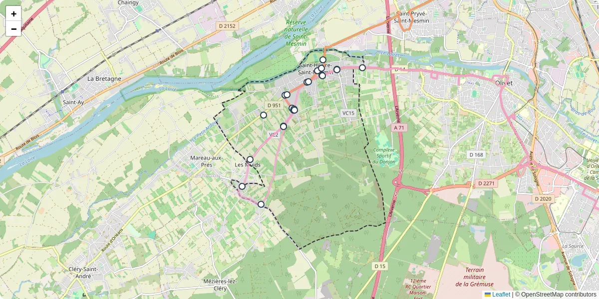 Carte du réseau de transport en commun à Saint-Hilaire-Saint-Mesmin - lignes de bus et arrêts