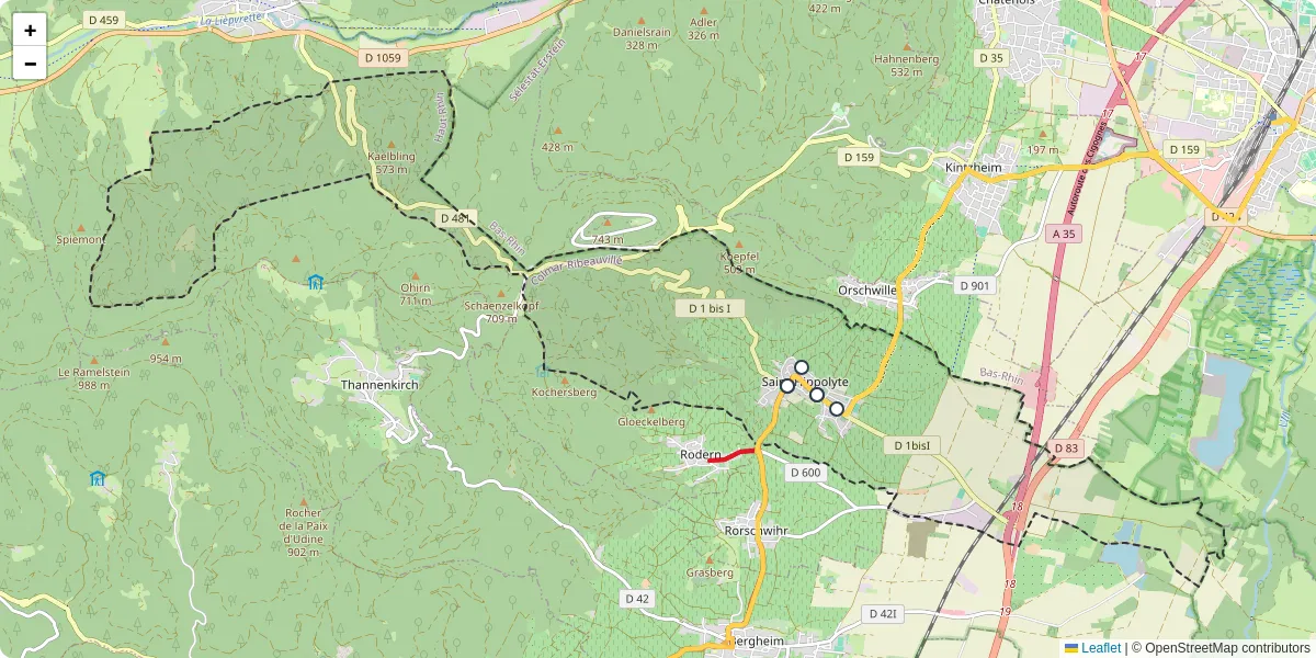 Carte du réseau de transport en commun à Saint-Hippolyte - lignes de bus et arrêts