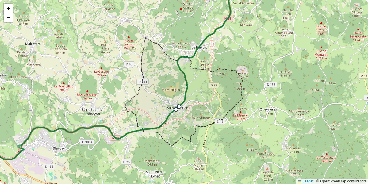 Carte du réseau de transport en commun à Saint-Hostien - lignes de bus et arrêts