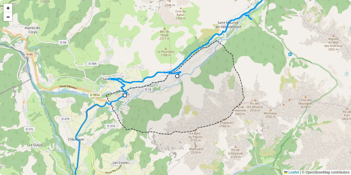 Carte du réseau de transport en commun à Saint-Jacques-en-Valgodemard - lignes de bus et arrêts