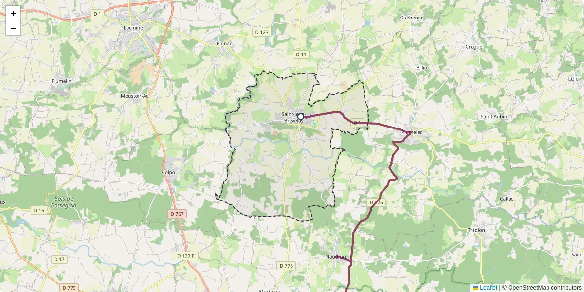 Carte du réseau de transport en commun à Saint-Jean-Brévelay - lignes de bus et arrêts
