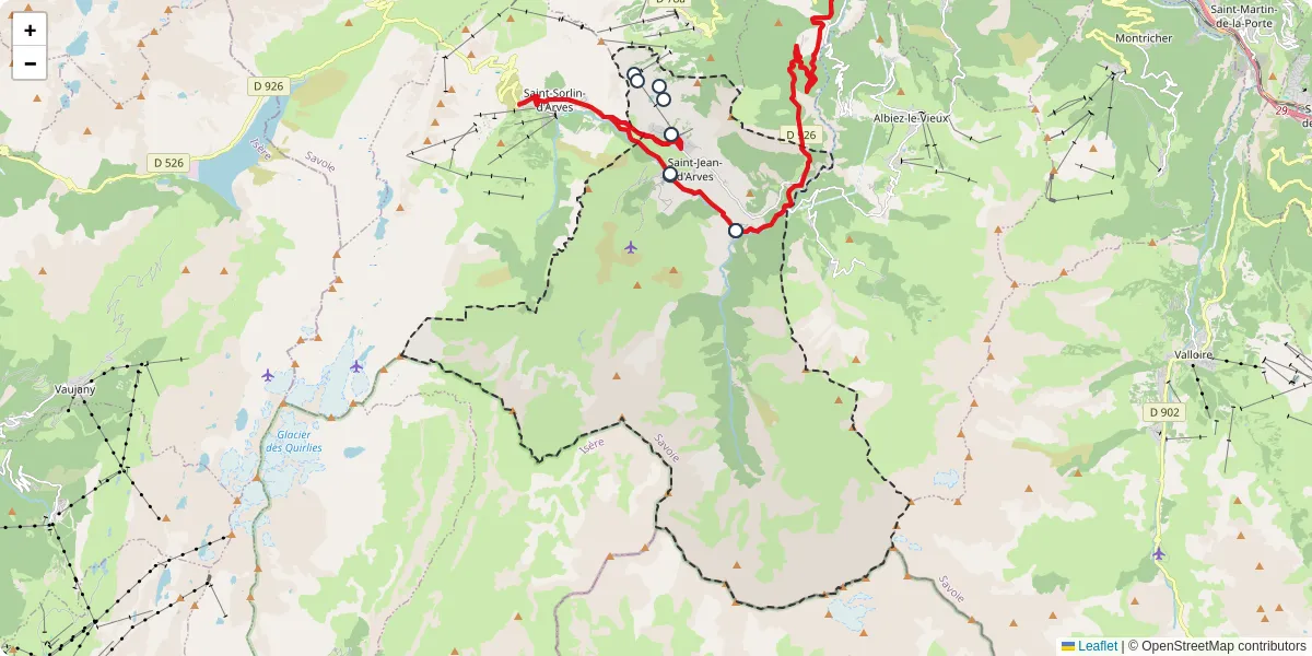Carte du réseau de transport en commun à Saint-Jean-d'Arves - lignes de bus et arrêts