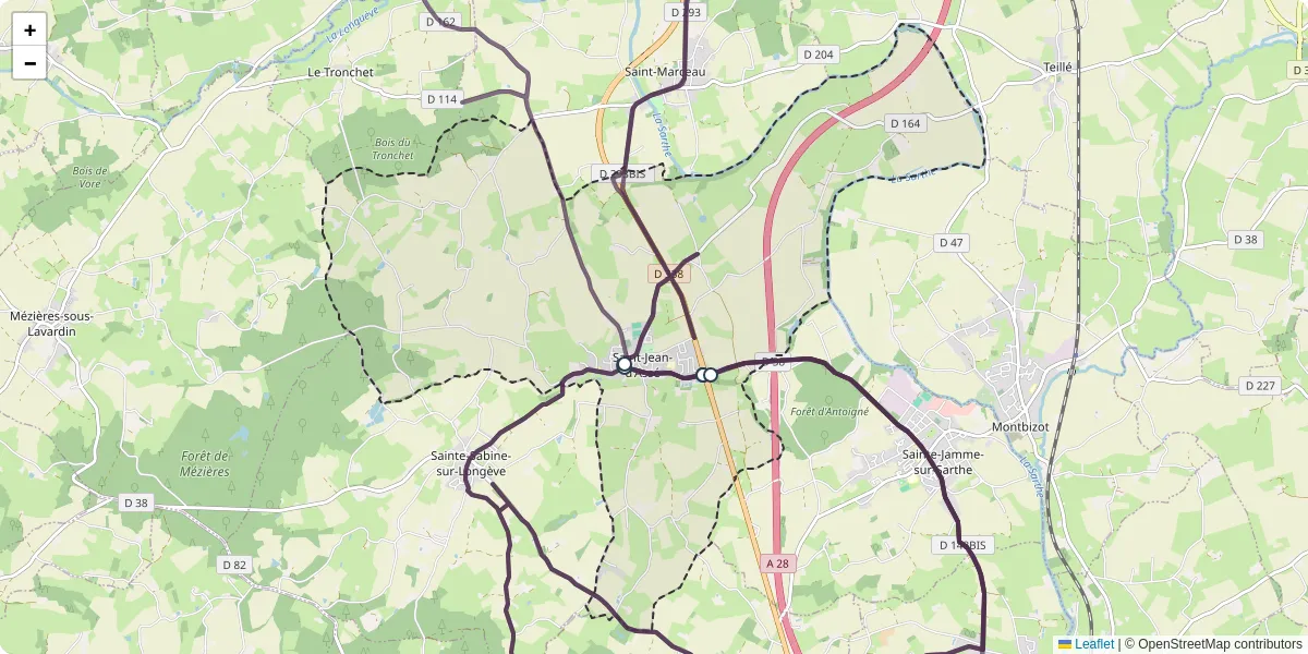 Carte du réseau de transport en commun à Saint-Jean-d'Assé - lignes de bus et arrêts