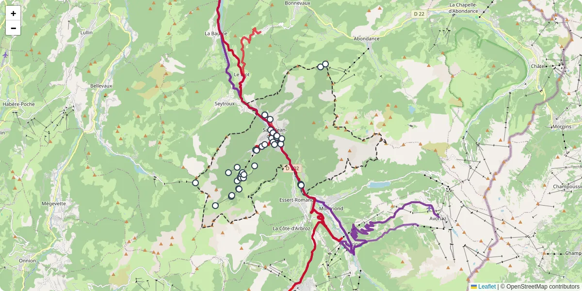 Carte du réseau de transport en commun à Saint-Jean-d'Aulps - lignes de bus et arrêts