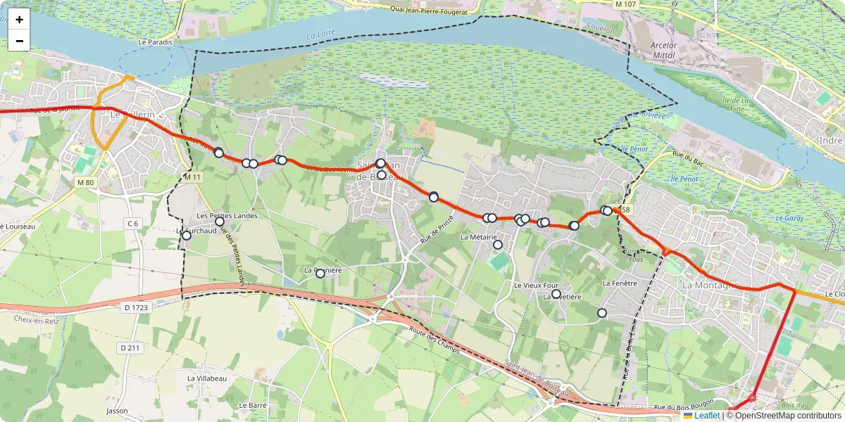 Carte du réseau de transport en commun à Saint-Jean-de-Boiseau - lignes de bus et arrêts