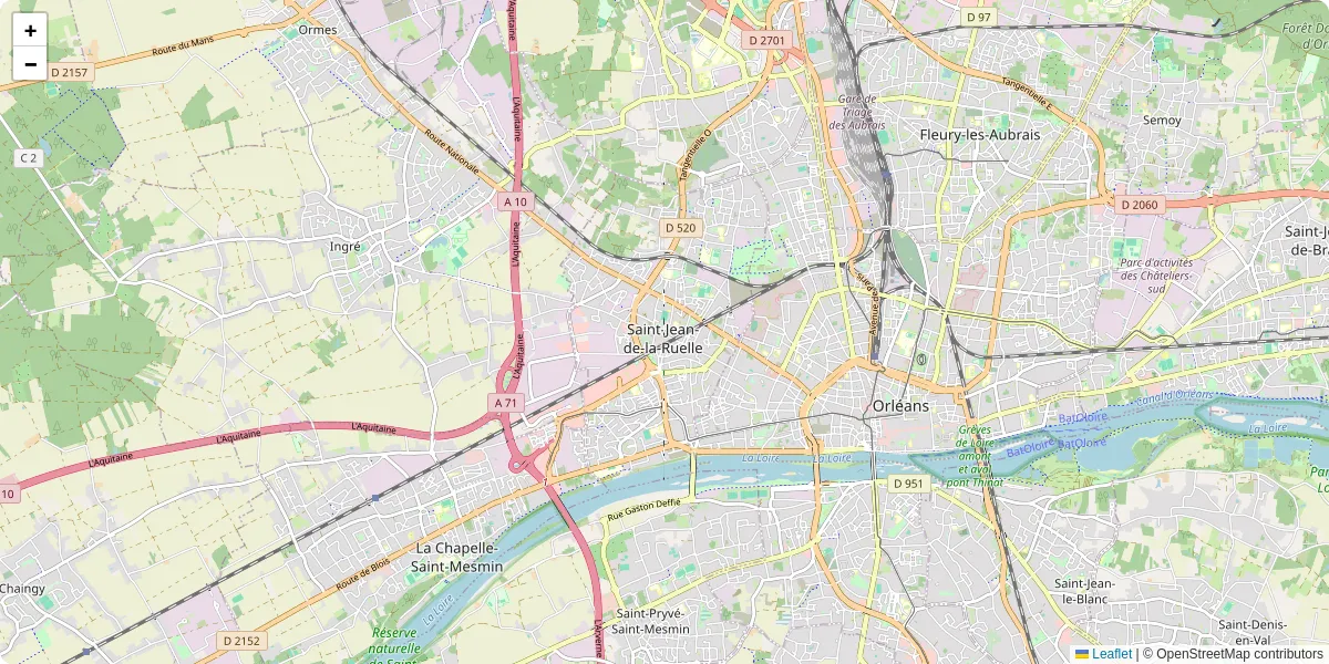 Carte du réseau de transport en commun à Saint-Jean-de-la-Ruelle - lignes de bus et arrêts