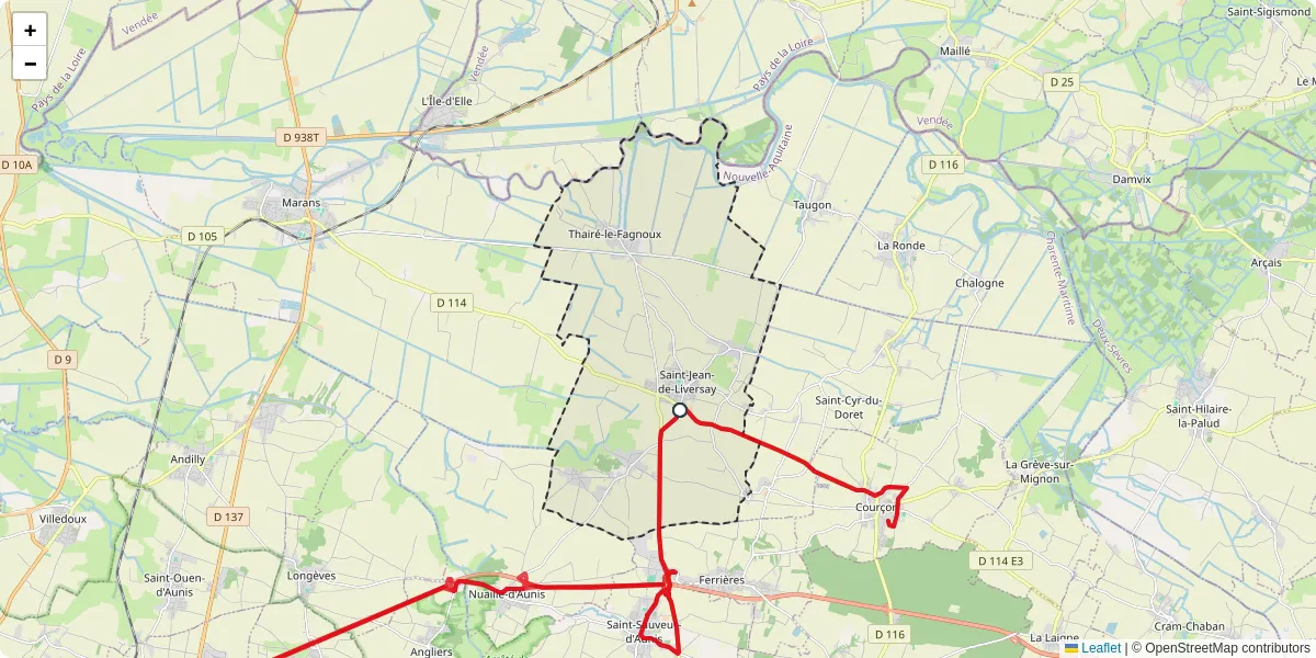 Carte du réseau de transport en commun à Saint-Jean-de-Liversay - lignes de bus et arrêts