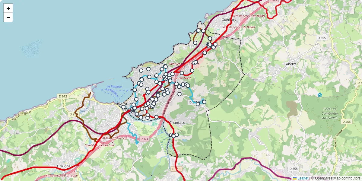 Carte du réseau de transport en commun à Saint-Jean-de-Luz - lignes de bus et arrêts