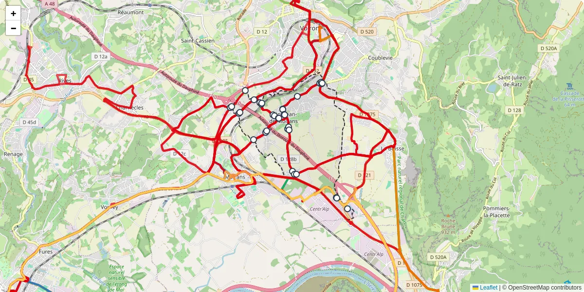 Carte du réseau de transport en commun à Saint-Jean-de-Moirans - lignes de bus et arrêts