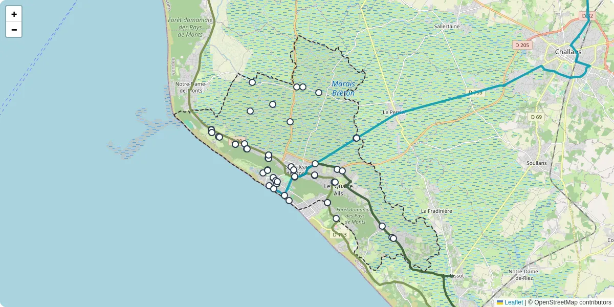 Carte du réseau de transport en commun à Saint-Jean-de-Monts - lignes de bus et arrêts