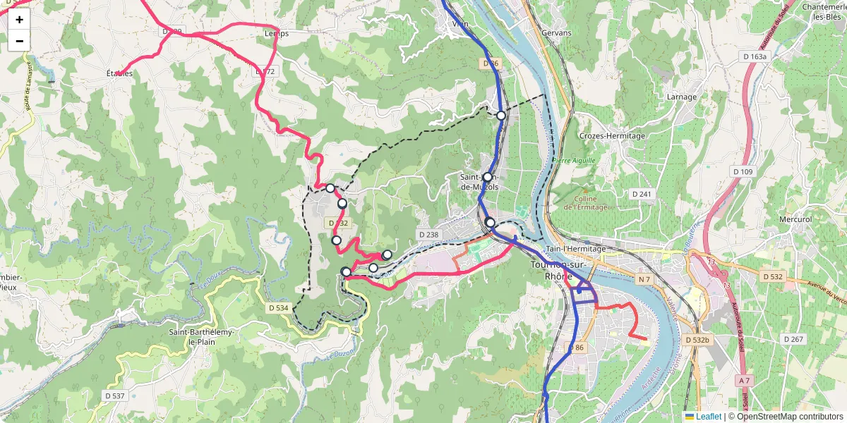 Carte du réseau de transport en commun à Saint-Jean-de-Muzols - lignes de bus et arrêts
